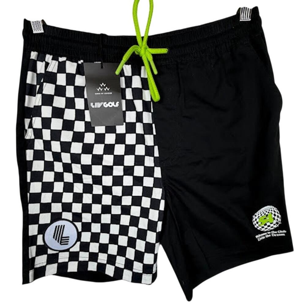 NWT LIV Golf x Birds of Condor Club 54 Shorts Mens Size S Checker Black MSRP $60